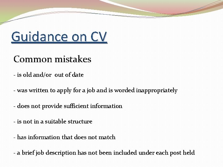 Guidance on CV Common mistakes - is old and/or out of date - was