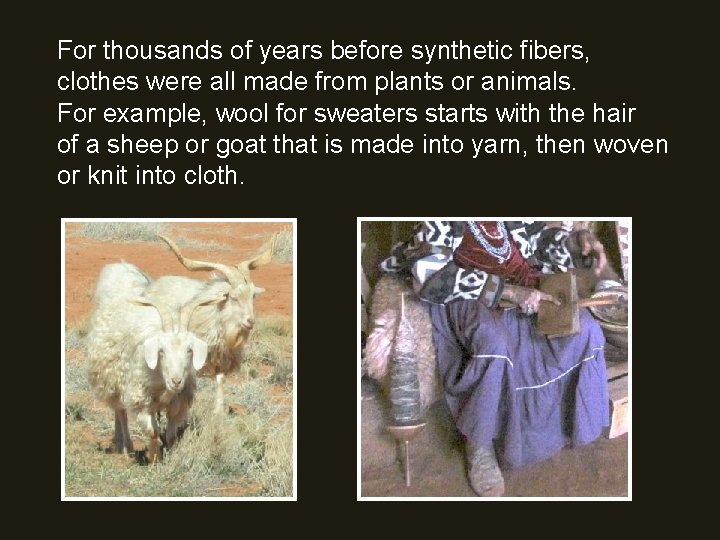 For thousands of years before synthetic fibers, clothes were all made from plants or