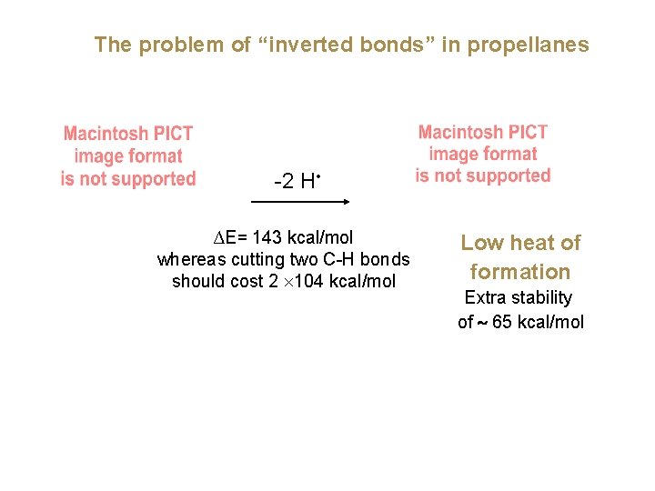 The problem of “inverted bonds” in propellanes -2 H • ∆E= 143 kcal/mol whereas