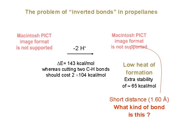 The problem of “inverted bonds” in propellanes -2 H • ∆E= 143 kcal/mol whereas