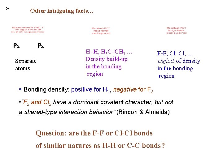 20 Other intriguing facts… X X Separate atoms H–H, H 3 C–CH 3 …