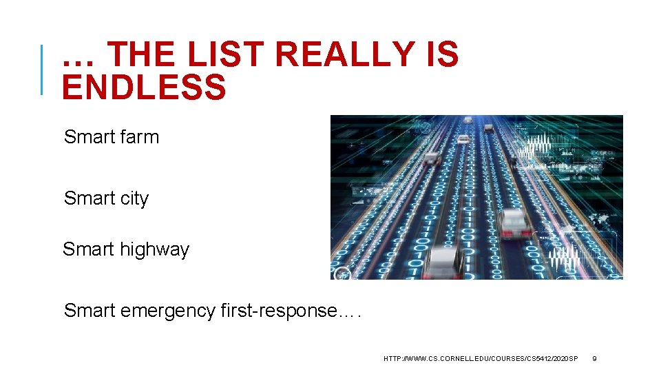 … THE LIST REALLY IS ENDLESS Smart farm Smart city Smart highway Smart emergency