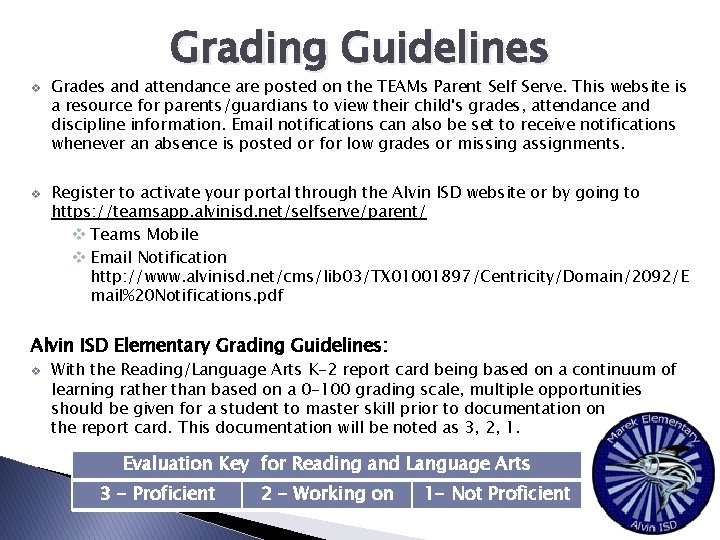 v v Grading Guidelines Grades and attendance are posted on the TEAMs Parent Self