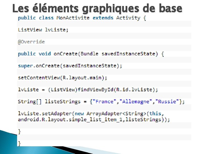 Les éléments graphiques de base 