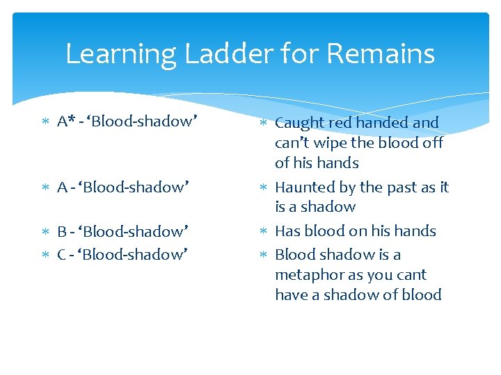 Learning Ladder for Remains A* - ‘Blood-shadow’ A - ‘Blood-shadow’ B - ‘Blood-shadow’ Caught