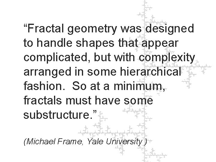 “Fractal geometry was designed to handle shapes that appear complicated, but with complexity arranged