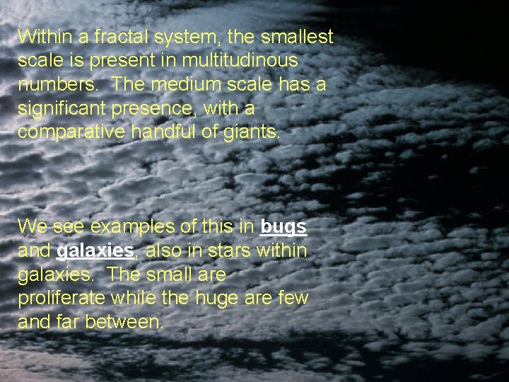 Within a fractal system, the smallest scale is present in multitudinous numbers. The medium