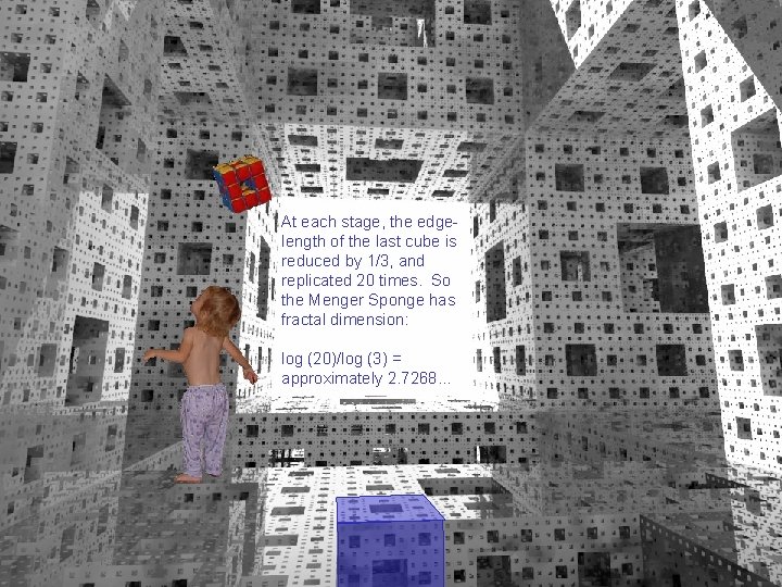 At each stage, the edgelength of the last cube is reduced by 1/3, and