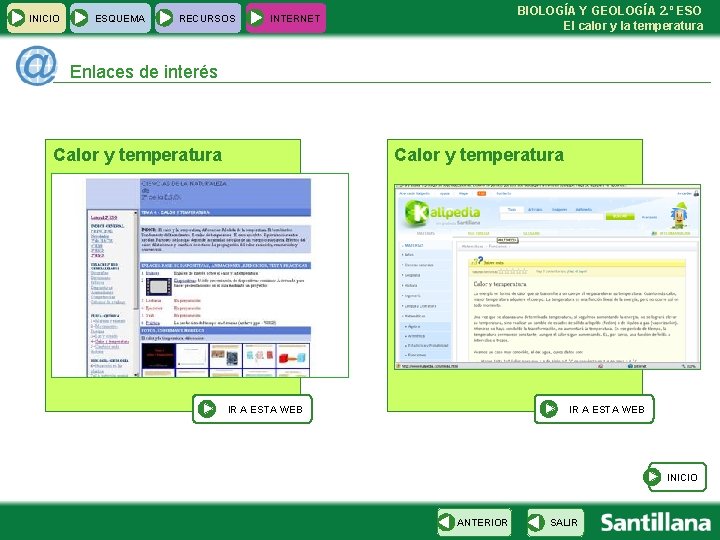 INICIO ESQUEMA RECURSOS BIOLOGÍA Y GEOLOGÍA 2. º ESO El calor y la temperatura