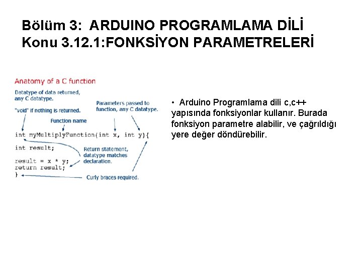 Bölüm 3: ARDUINO PROGRAMLAMA DİLİ Konu 3. 12. 1: FONKSİYON PARAMETRELERİ • Arduino Programlama