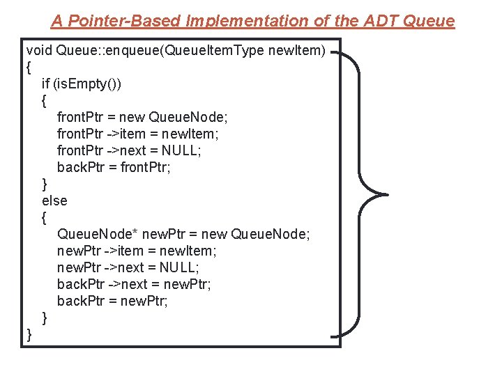 36 A Pointer-Based Implementation of the ADT Queue void Queue: : enqueue(Queue. Item. Type