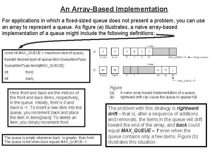 An Array-Based Implementation 8 For applications in which a fixed-sized queue does not present