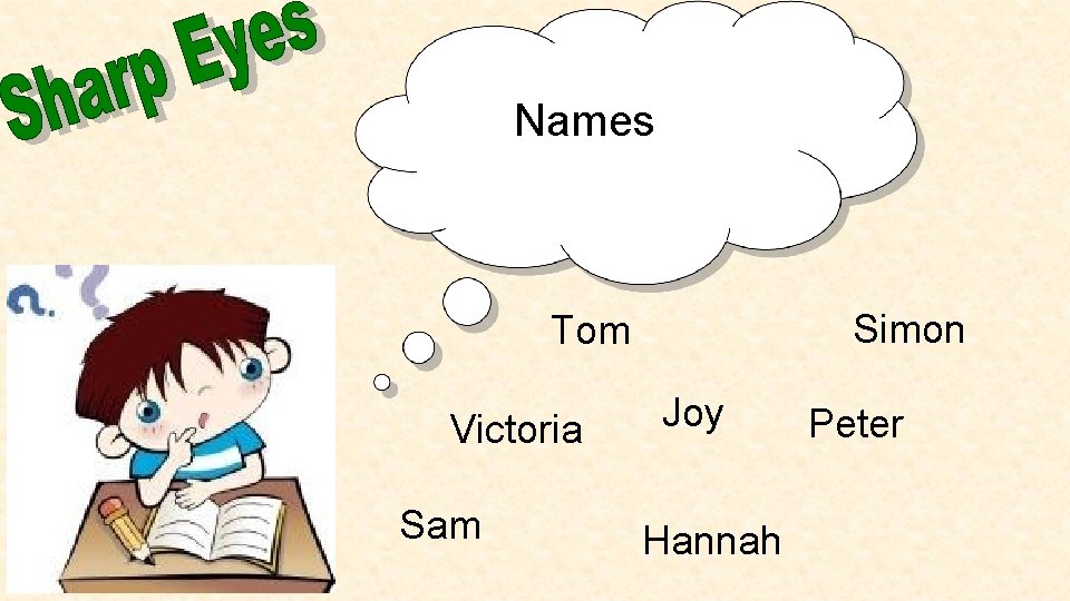 Names Simon Tom Victoria Sam Joy Hannah Peter 