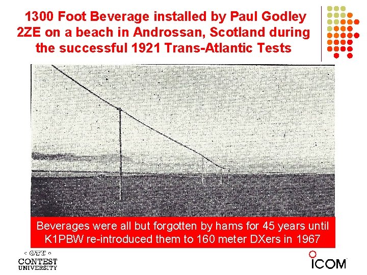 1300 Foot Beverage installed by Paul Godley 2 ZE on a beach in Androssan,