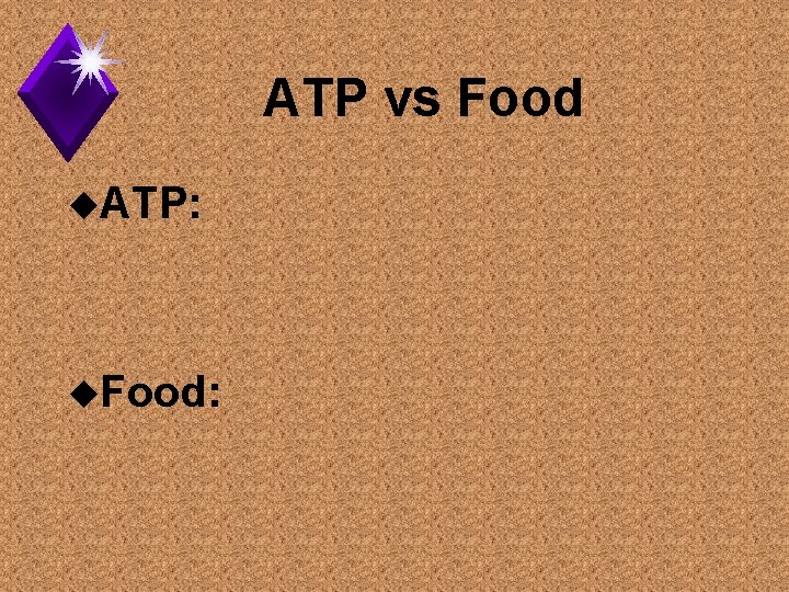 ATP vs Food u. ATP: u. Food: 