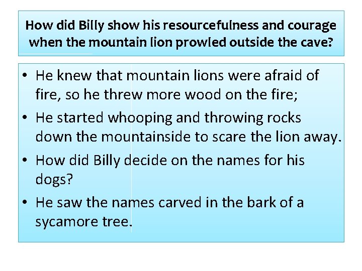 How did Billy show his resourcefulness and courage when the mountain lion prowled outside