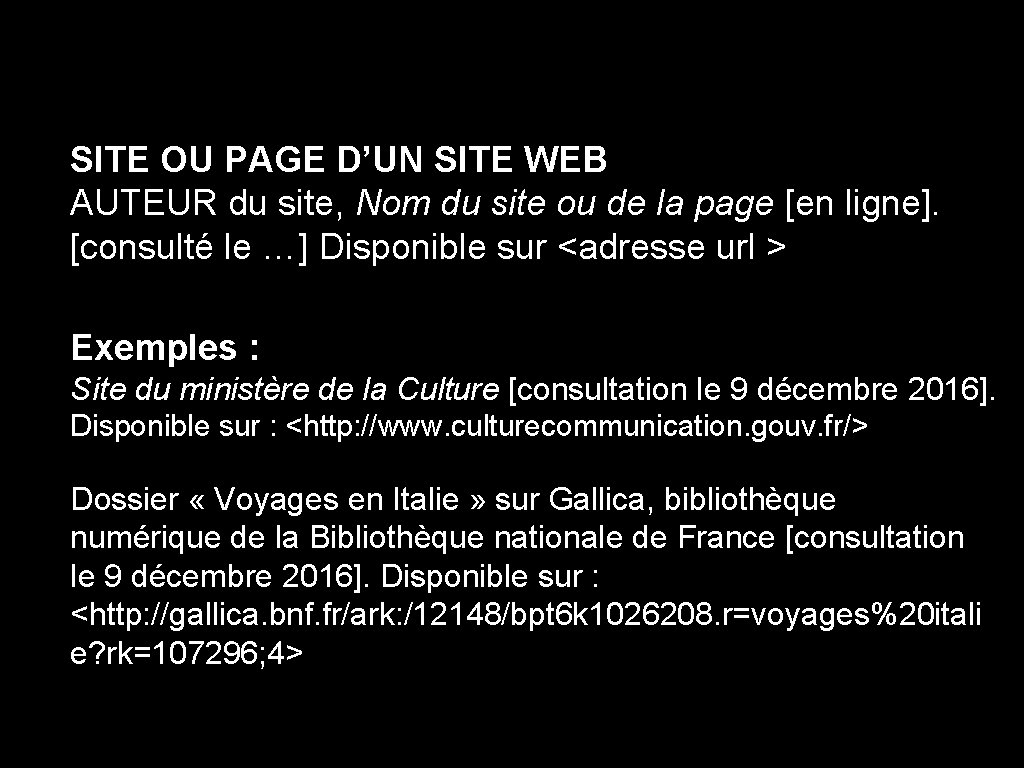 SITE OU PAGE D’UN SITE WEB AUTEUR du site, Nom du site ou de