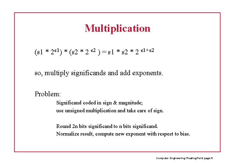Multiplication (s 1 * 2 e 1) * (s 2 * 2 e 2