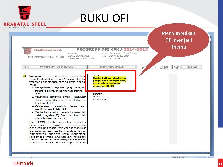BUKU OFI Menyimpulkan OFI menjadi Thema Halim Style 33 