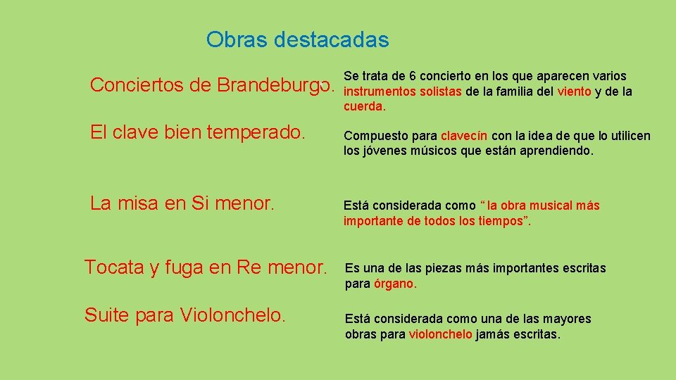 Obras destacadas Conciertos de Brandeburgo. El clave bien temperado. La misa en Si menor.