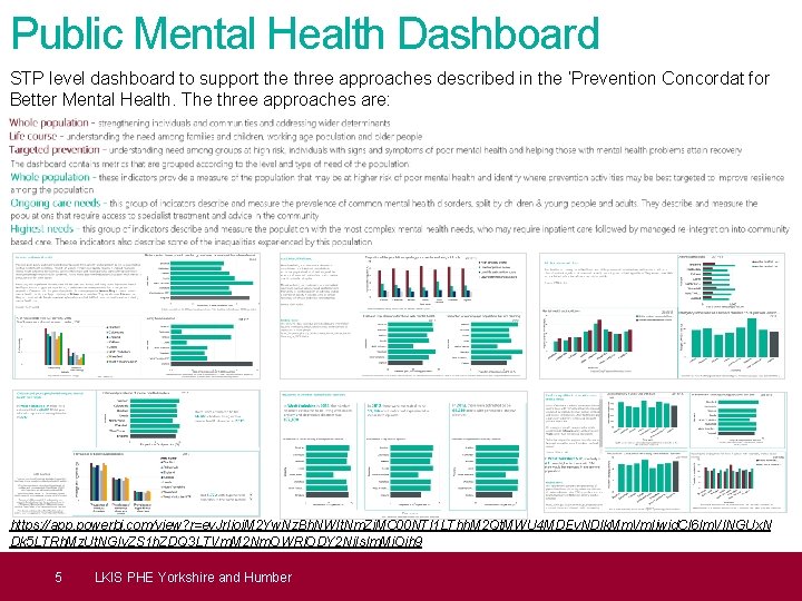 Public Mental Health Dashboard STP level dashboard to support the three approaches described in