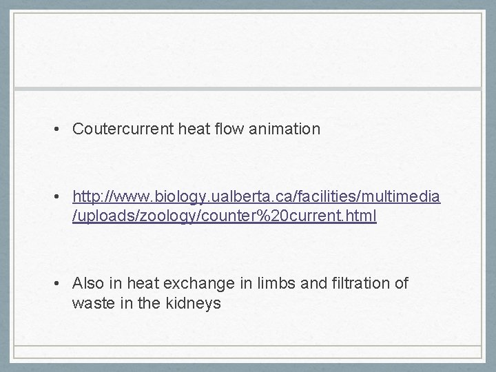  • Coutercurrent heat flow animation • http: //www. biology. ualberta. ca/facilities/multimedia /uploads/zoology/counter%20 current.