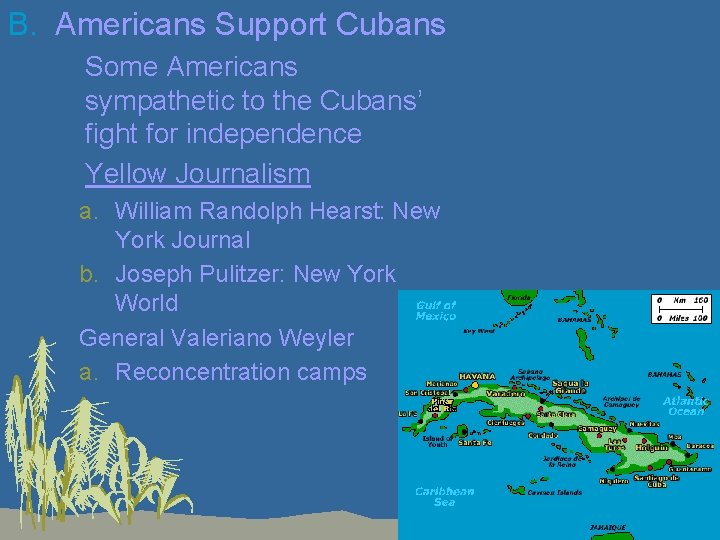 B. Americans Support Cubans 1. Some Americans sympathetic to the Cubans’ fight for independence