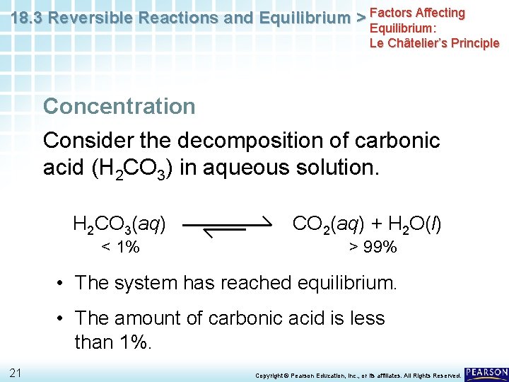18. 3 Reversible Reactions and Equilibrium > Factors Affecting Equilibrium: Le Châtelier’s Principle Concentration