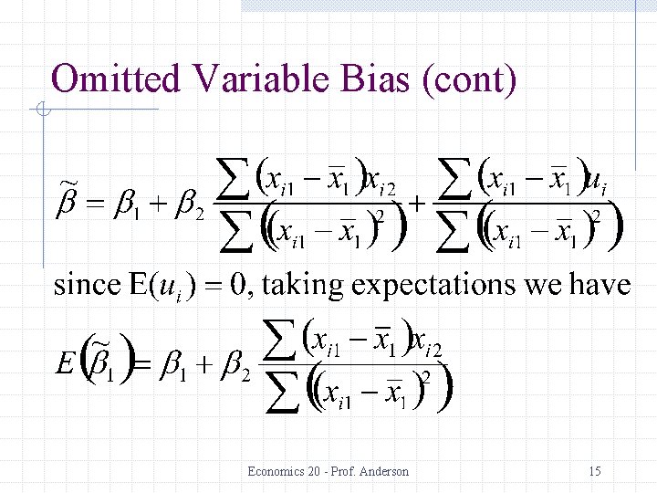 Omitted Variable Bias (cont) Economics 20 - Prof. Anderson 15 