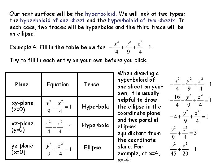 Our next surface will be the hyperboloid. We will look at two types: the