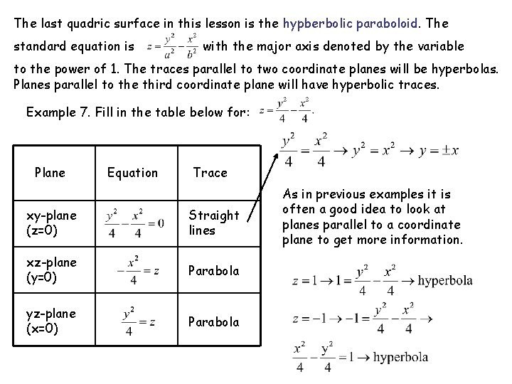 The last quadric surface in this lesson is the hypberbolic paraboloid. The standard equation