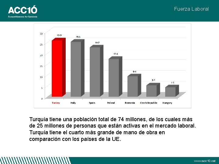 Fuerza Laboral Turquía tiene una población total de 74 millones, de los cuales más