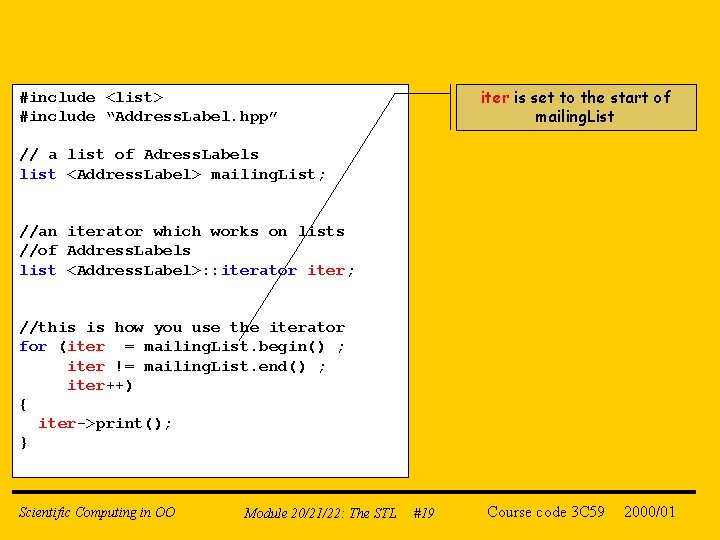 iter is set to the start of mailing. List #include <list> #include “Address. Label.