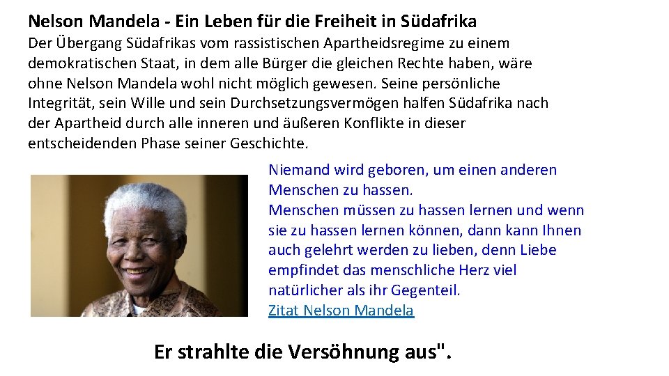 Nelson Mandela - Ein Leben für die Freiheit in Südafrika Der Übergang Südafrikas vom