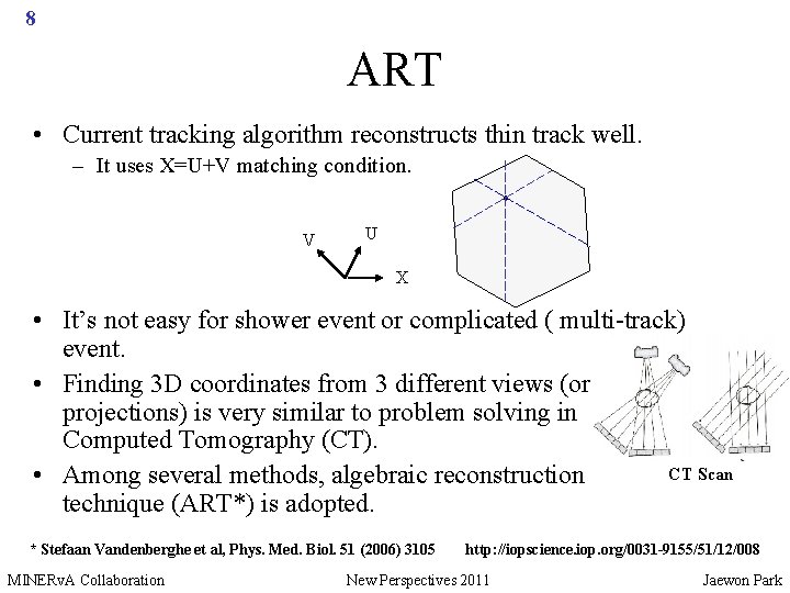 8 ART • Current tracking algorithm reconstructs thin track well. – It uses X=U+V