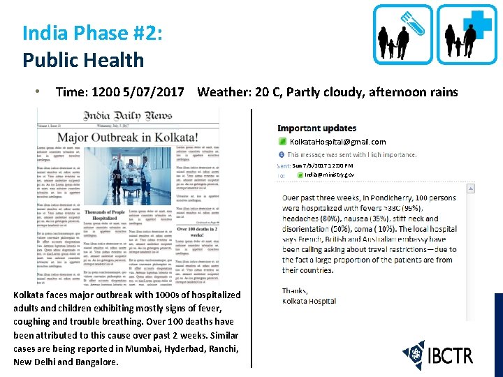 India Phase #2: Public Health • Time: 1200 5/07/2017 Weather: 20 C, Partly cloudy,