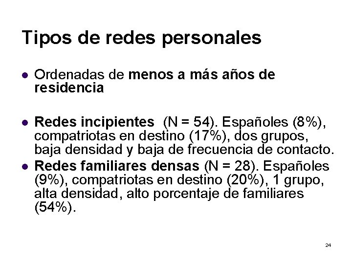 Tipos de redes personales l Ordenadas de menos a más años de residencia l