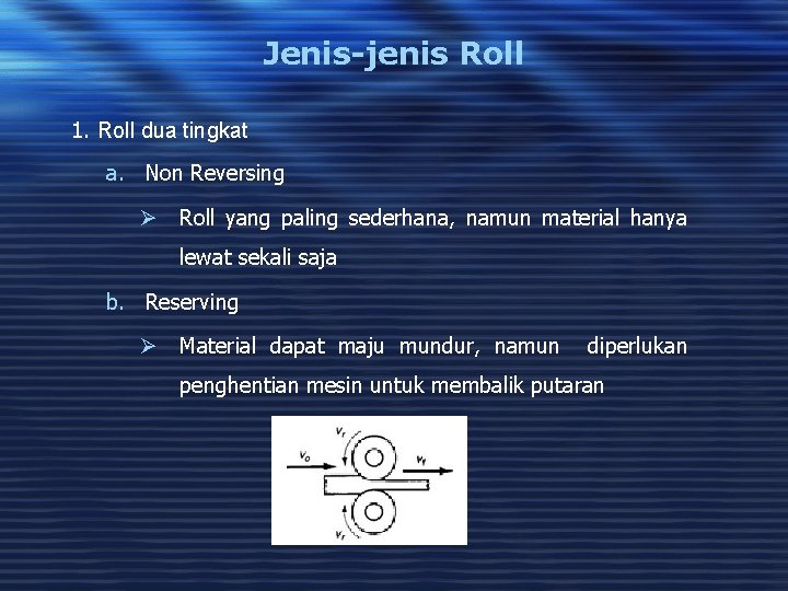 Jenis-jenis Roll 1. Roll dua tingkat a. Non Reversing Ø Roll yang paling sederhana,