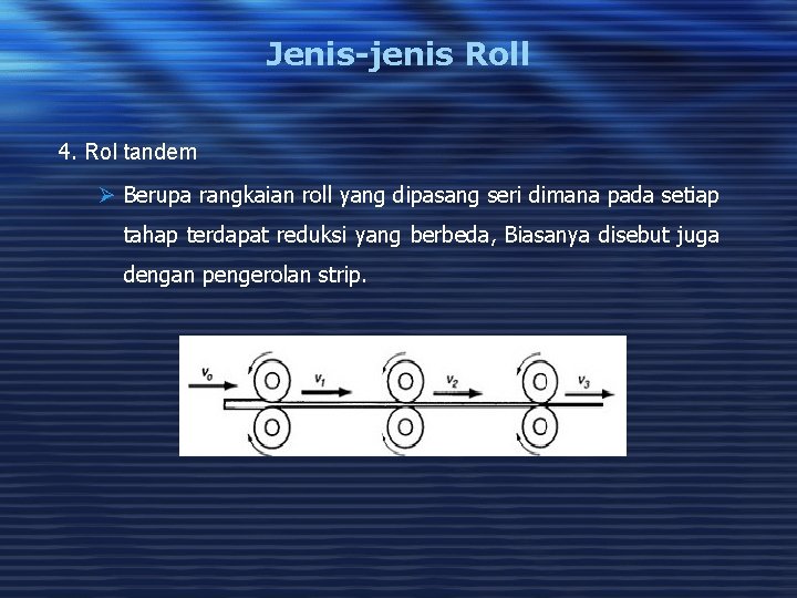 Jenis-jenis Roll 4. Rol tandem Ø Berupa rangkaian roll yang dipasang seri dimana pada