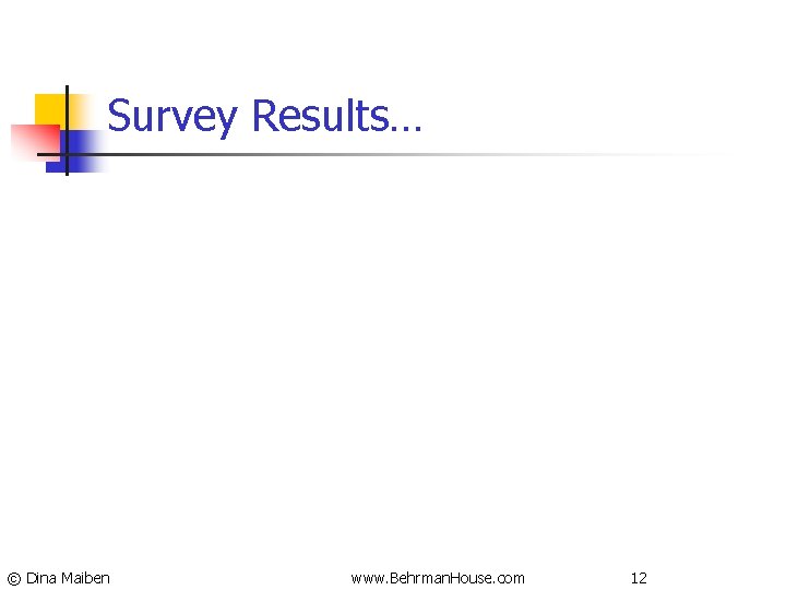 Survey Results… © Dina Maiben www. Behrman. House. com 12 