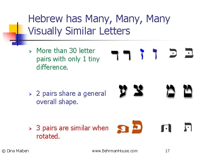Hebrew has Many, Many Visually Similar Letters Ø Ø Ø © Dina Maiben More