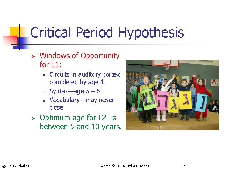 Critical Period Hypothesis Ø Windows of Opportunity for L 1: v v v Ø