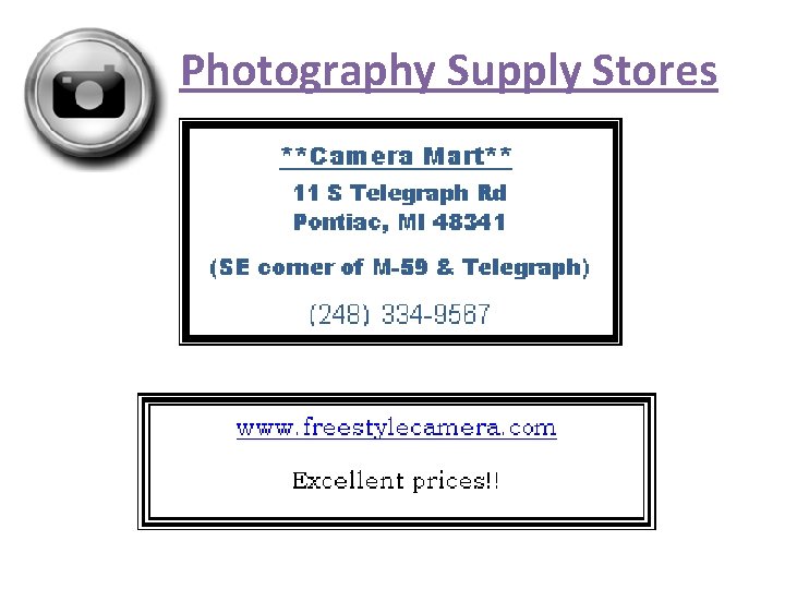 Photography Supply Stores 