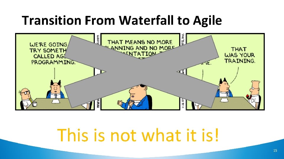 Transition From Waterfall to Agile This is not what it is! 15 
