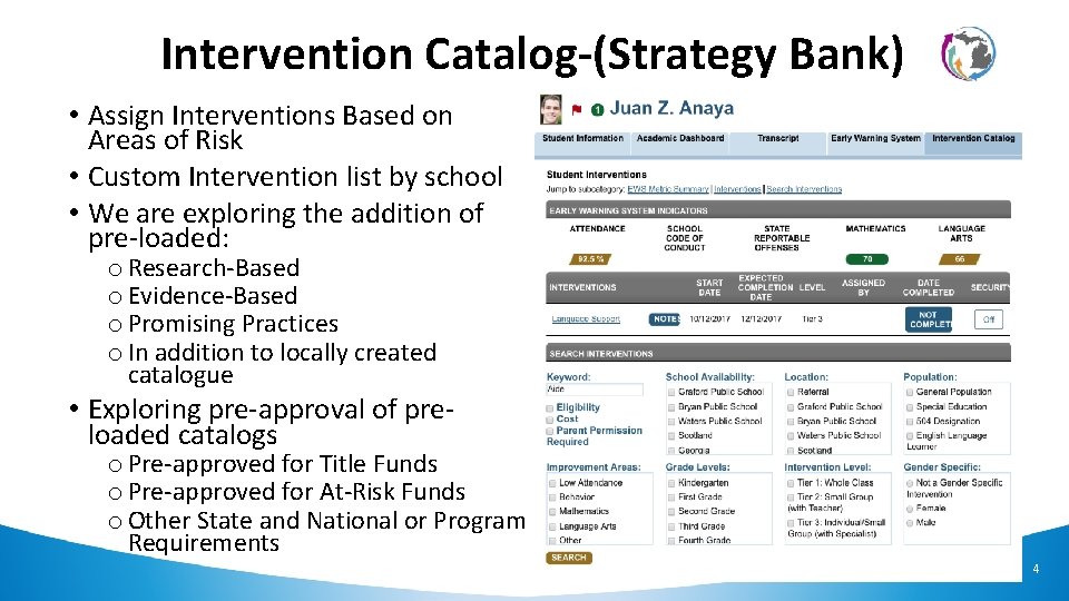 Intervention Catalog-(Strategy Bank) • Assign Interventions Based on Areas of Risk • Custom Intervention
