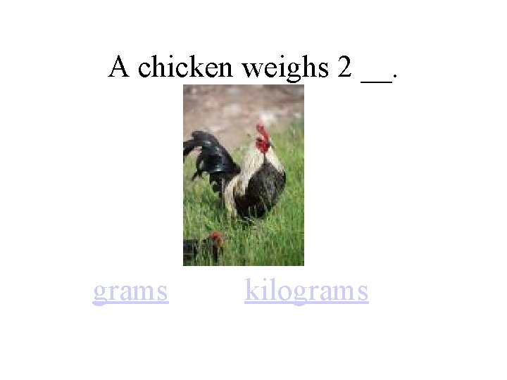 A chicken weighs 2 __. grams kilograms 