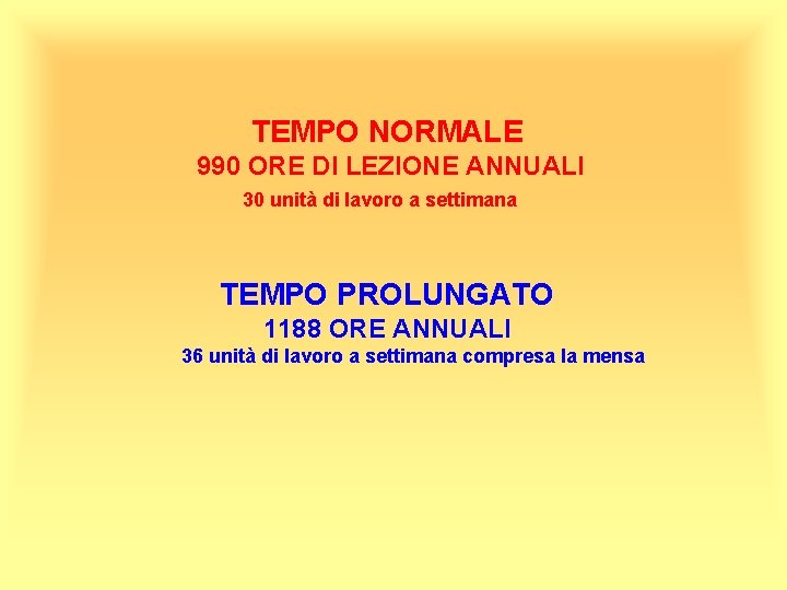 TEMPO NORMALE 990 ORE DI LEZIONE ANNUALI 30 unità di lavoro a settimana TEMPO