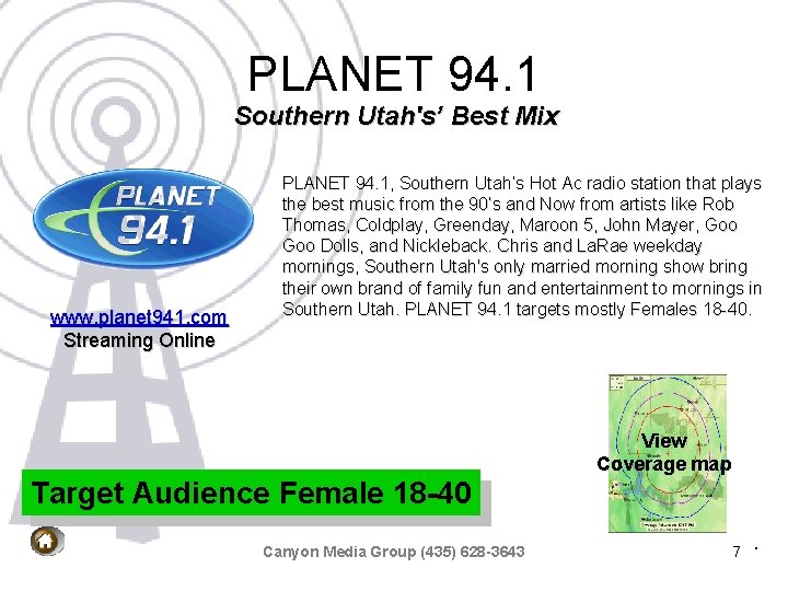 PLANET 94. 1 Southern Utah's’ Best Mix www. planet 941. com Streaming Online PLANET