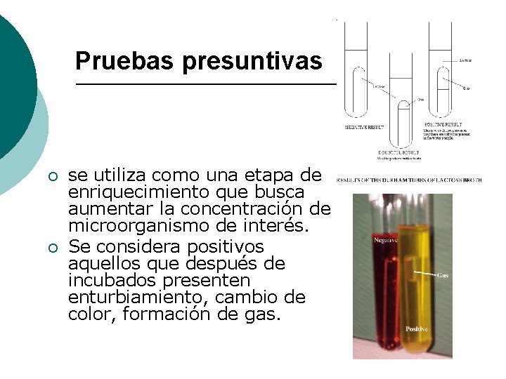 Pruebas presuntivas ¡ ¡ se utiliza como una etapa de enriquecimiento que busca aumentar