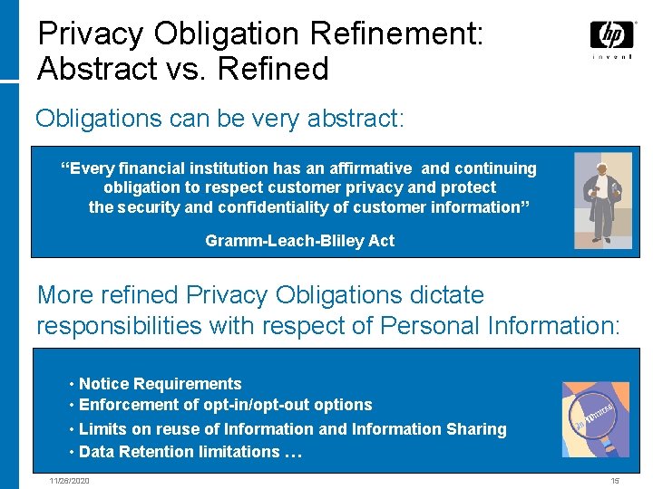 Privacy Obligation Refinement: Abstract vs. Refined Obligations can be very abstract: “Every financial institution